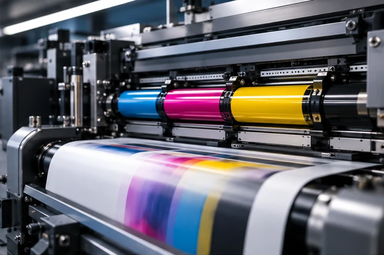 CMYK baskı makinesi yakın planı